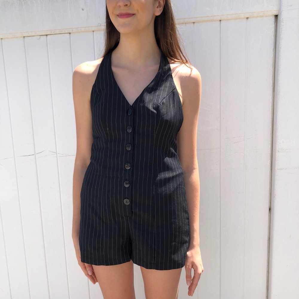 UO Tuxedo Stripe Halter Romper szS